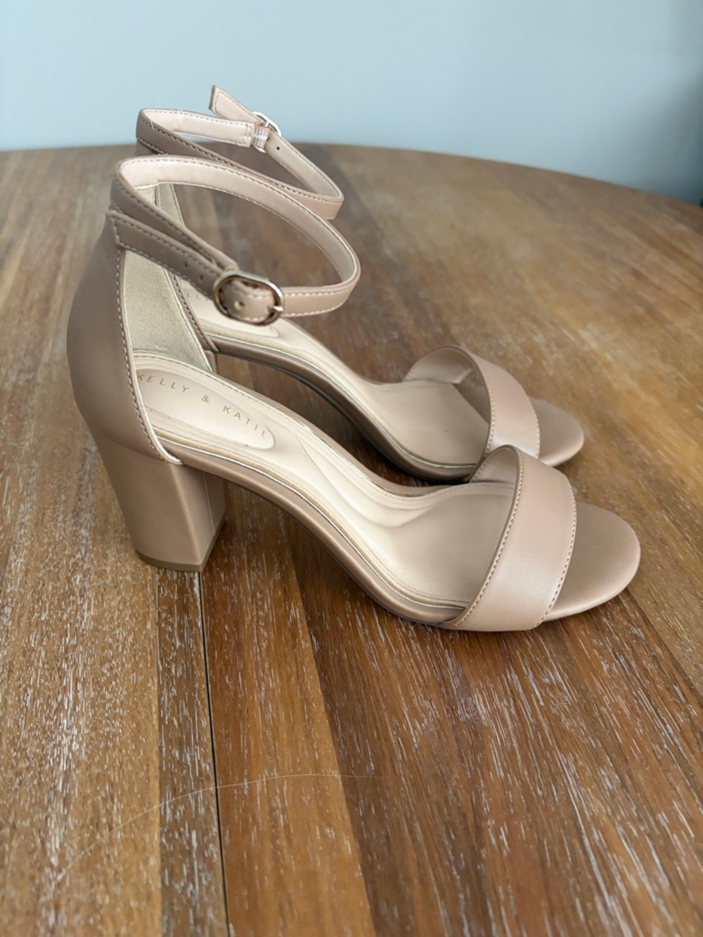 Kelly & Katie Blush Nude Ankle-Strap Block Heels - Picture 2 of 6
